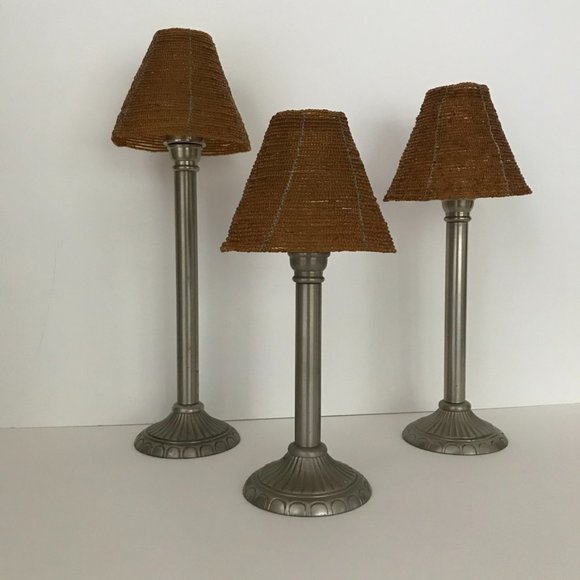 Set of Three Pottery Barn Votive Holders with Beaded Shades